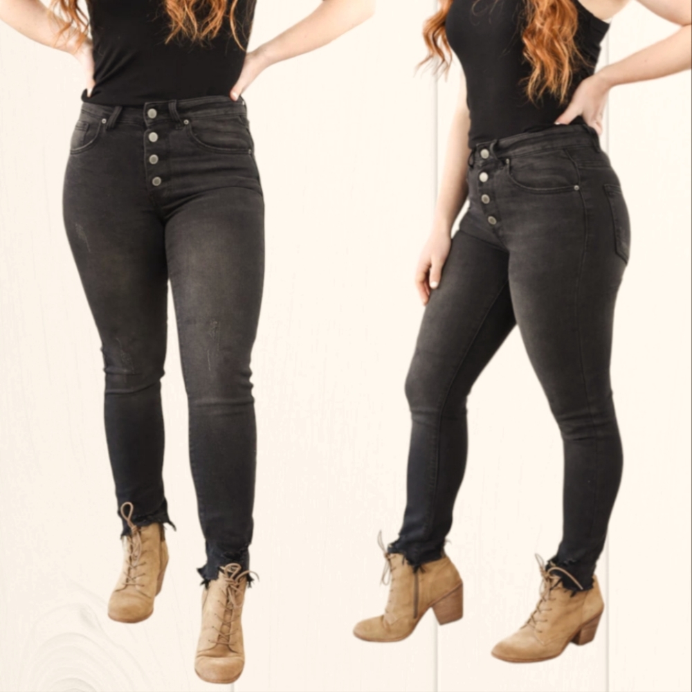 NEW🖤Tommy Hilfiger Women Ripped Bottom Black Hi Rise Skinny Jeans